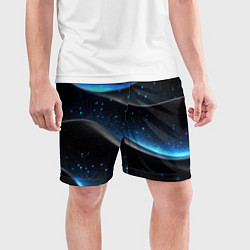 Шорты спортивные мужские Черная волнистая текстура с синей пыльцой, цвет: 3D-принт — фото 2