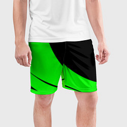 Шорты спортивные мужские Чёрный с зелёным двуцветный, цвет: 3D-принт — фото 2