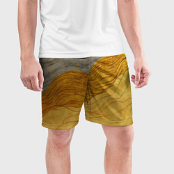 Шорты спортивные мужские Золотые волны на сером текстура, цвет: 3D-принт — фото 2