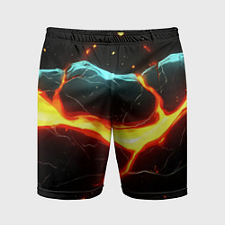 Шорты спортивные мужские Лава в черной текстуре, цвет: 3D-принт