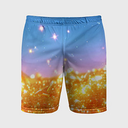 Шорты спортивные мужские Золотые шарики на голубом фоне, цвет: 3D-принт