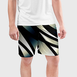 Шорты спортивные мужские Чёрно-белый с синим затемнением полосы, цвет: 3D-принт — фото 2