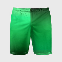 Шорты спортивные мужские Чёрно-зелёный градиент пополам, цвет: 3D-принт