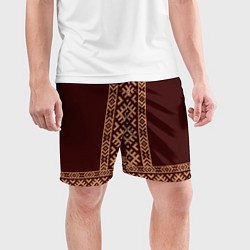 Шорты спортивные мужские Золотой узор на бордовом - вышиванка рубаха, цвет: 3D-принт — фото 2