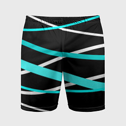 Шорты спортивные мужские Чёрный с бело-голубыми полосами, цвет: 3D-принт