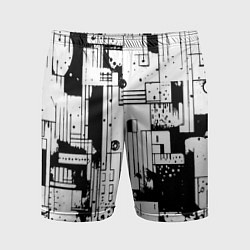 Шорты спортивные мужские Чёрно-белый светлая абстракция, цвет: 3D-принт