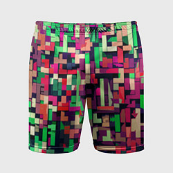 Шорты спортивные мужские Зелёно-розовый геометричные фигуры, цвет: 3D-принт