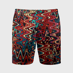 Шорты спортивные мужские Искажённые волнистые полосы красно-синий, цвет: 3D-принт