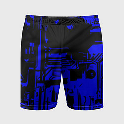 Шорты спортивные мужские Чёрный и синий ультрамарин абстракция, цвет: 3D-принт