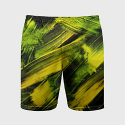 Шорты спортивные мужские Мазки краски цвета лайм, цвет: 3D-принт