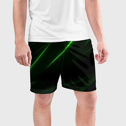 Шорты спортивные мужские Зеленая текстура с неоновыми линиями, цвет: 3D-принт — фото 2