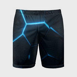Шорты спортивные мужские Черные плиты с синим светом, цвет: 3D-принт