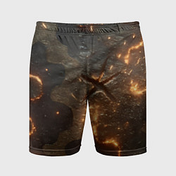 Шорты спортивные мужские Искры в разломах на камуфляже, цвет: 3D-принт