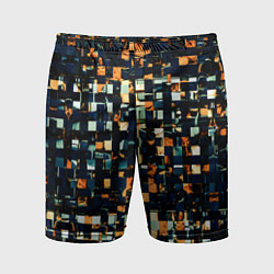 Шорты спортивные мужские Тёмный синий с оранжевым кубики абстракция, цвет: 3D-принт