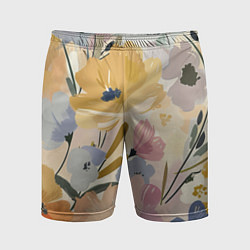 Шорты спортивные мужские Цветы акварель, цвет: 3D-принт
