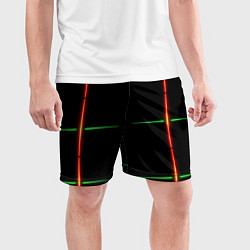 Шорты спортивные мужские Color black green orange stripes, цвет: 3D-принт — фото 2
