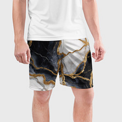 Шорты спортивные мужские Мрамор белый и черный с золотом, цвет: 3D-принт — фото 2