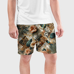 Шорты спортивные мужские Цветы на кусках мрамора и леопардовом узоре, цвет: 3D-принт — фото 2