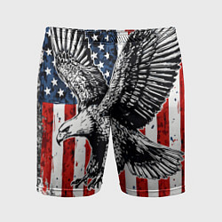 Шорты спортивные мужские Орел на фоне американского флага USA, цвет: 3D-принт