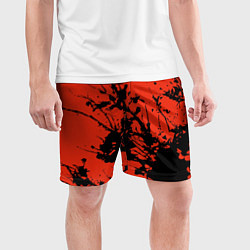 Шорты спортивные мужские Взрыв чёрной краски на красно-оранжевом, цвет: 3D-принт — фото 2
