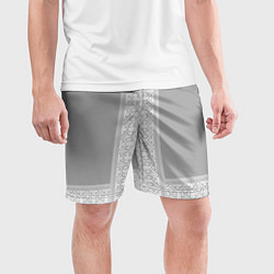 Шорты спортивные мужские Славянский узор на сером - вышиванка рубаха, цвет: 3D-принт — фото 2