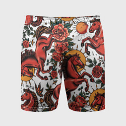 Мужские спортивные шорты Красный конь в стиле татуировки