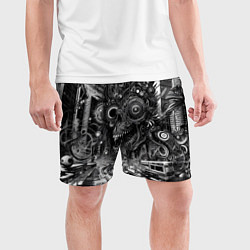Шорты спортивные мужские Cyber urban skull - ai art fantasy, цвет: 3D-принт — фото 2