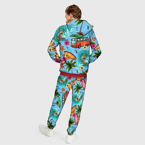 Мужской костюм Пальмы, волны, серфинг / 3D-Красный – фото 4
