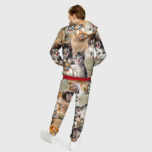 Мужской костюм Много кошек с большими анимэ глазами / 3D-Красный – фото 4