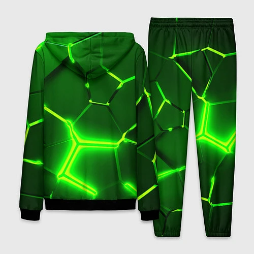 Мужской костюм 3D ПЛИТЫ НЕОН NEON GREEN HEXAGON РАЗЛОМ / 3D-Черный – фото 2