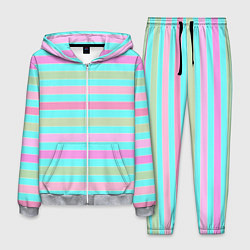 Костюм мужской Pink turquoise stripes horizontal Полосатый узор, цвет: 3D-меланж