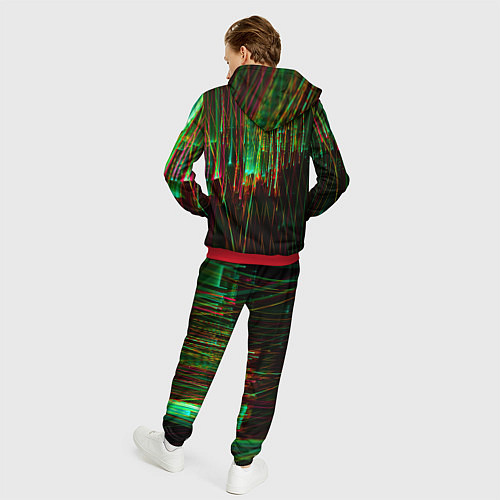 Мужской костюм Абстрактное множество зелёных неоновых лучей / 3D-Красный – фото 4
