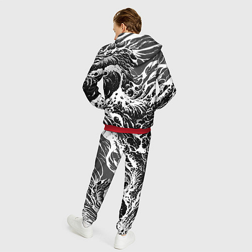 Мужской костюм Черно-белые волны / 3D-Красный – фото 4