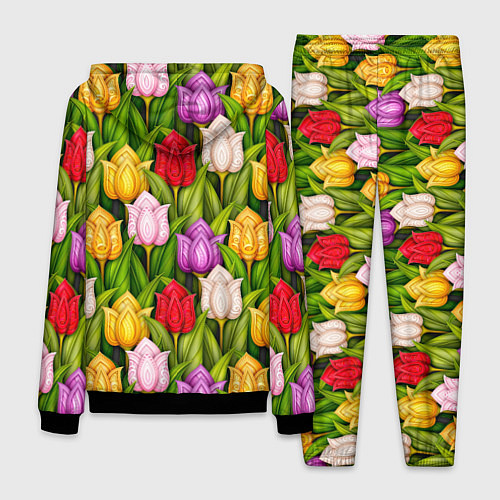Мужской костюм Объемные разноцветные тюльпаны / 3D-Черный – фото 2