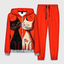 Костюм мужской Влюблённые кошки на красном фоне, цвет: 3D-меланж