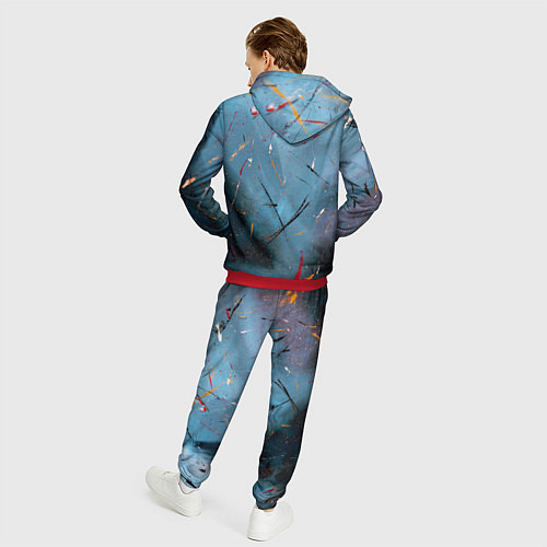 Мужской костюм Тёмно-синий абстрактный туман и краски / 3D-Красный – фото 4