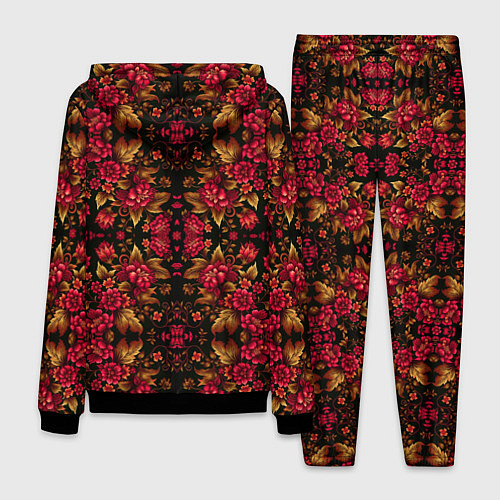 Мужской костюм Растительный паттерн под хохлому / 3D-Черный – фото 2