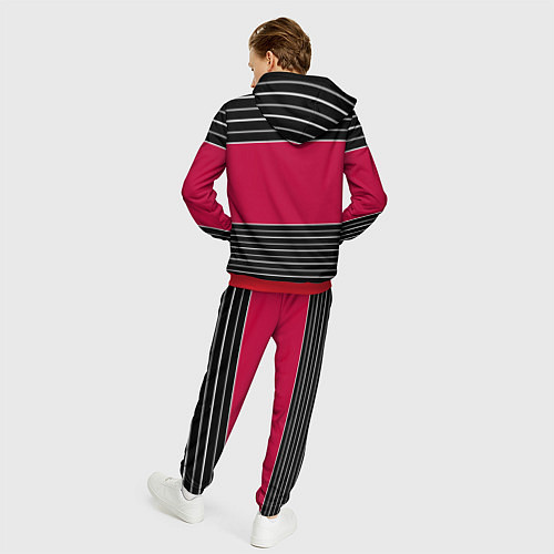 Мужской костюм Красно-черный полосатый узор с лейблом Спортклуб / 3D-Красный – фото 4