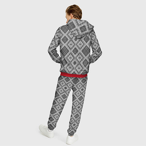 Мужской костюм Геометрический узор черно белые ромбы / 3D-Красный – фото 4