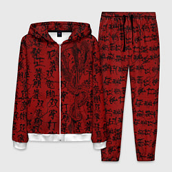 Костюм мужской Красный дракон и катана - иероглифы, цвет: 3D-белый