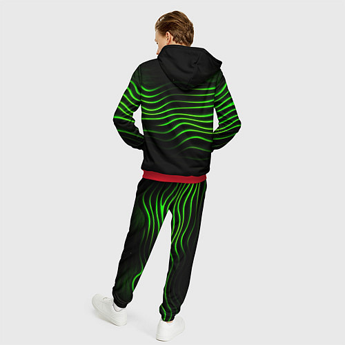 Мужской костюм Зеленые абстрактные волны / 3D-Красный – фото 4