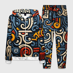 Костюм мужской Абстрактный цветной паттерн в славянском стиле, цвет: 3D-белый