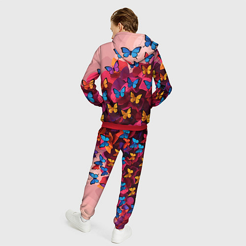 Мужской костюм Разноцветные бабочки - розовые цветы / 3D-Красный – фото 4