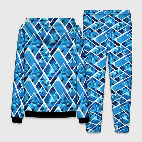 Мужской костюм Синие треугольники и белые полосы / 3D-Черный – фото 2