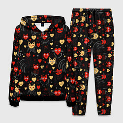 Костюм мужской Паттерн с сердечками и котами валентинка, цвет: 3D-черный