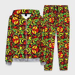 Костюм мужской Хохломская роспись красные цветы и ягоды, цвет: 3D-меланж