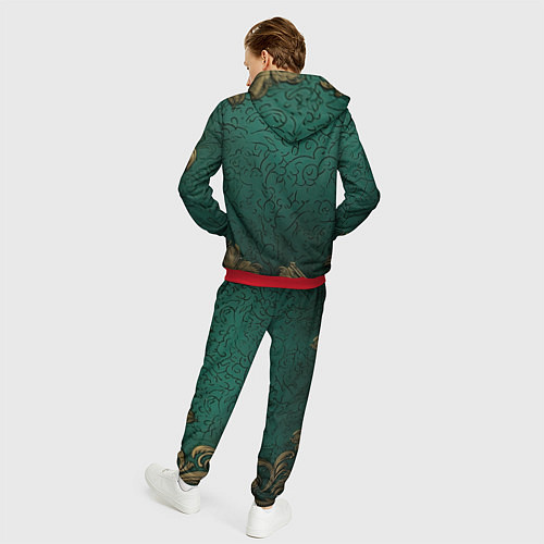 Мужской костюм Узоры золотые на зеленом фоне / 3D-Красный – фото 4