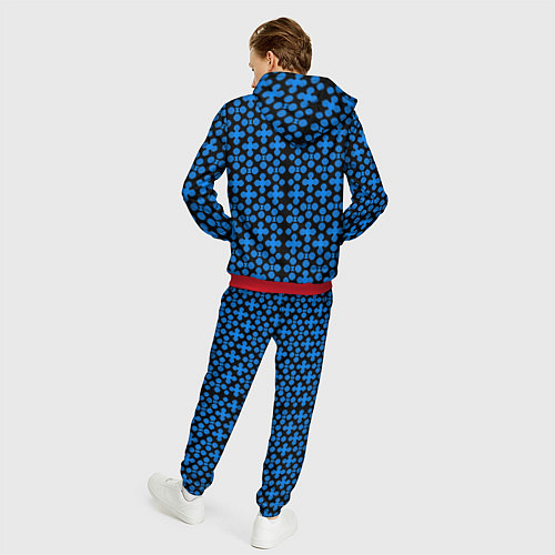 Мужской костюм Синие четырёхлистники на чёрном фоне / 3D-Красный – фото 4