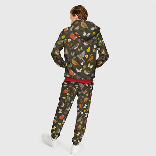 Мужской костюм Птицы и бабочки с цветами паттерн / 3D-Красный – фото 4