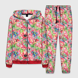 Костюм мужской Синицы и маки на розовом, цвет: 3D-красный